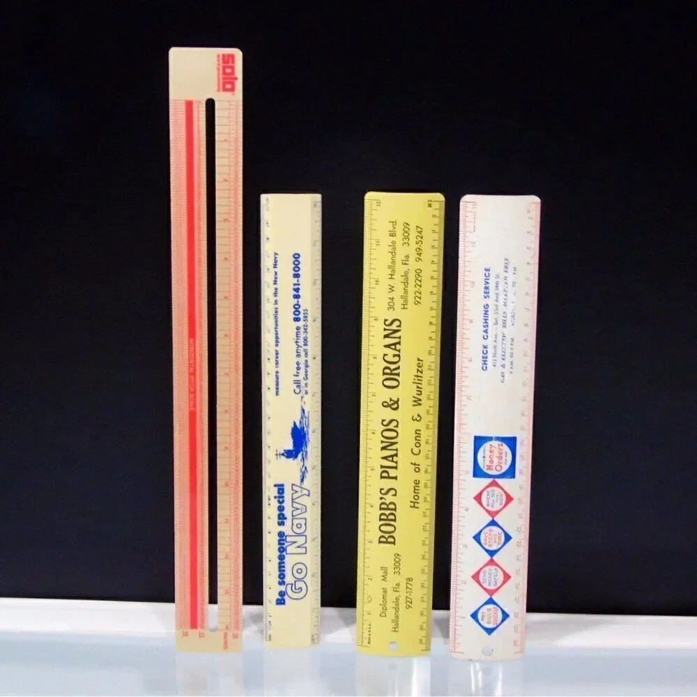 Vintage Advertising Rulers Go Navy Bobs Pianos Check Cashing Word Processing